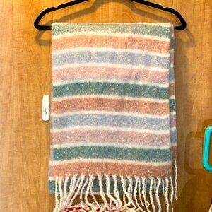 Fuzzy Boho Blanket Scarf / Wrap in Pastel Striped. NWT